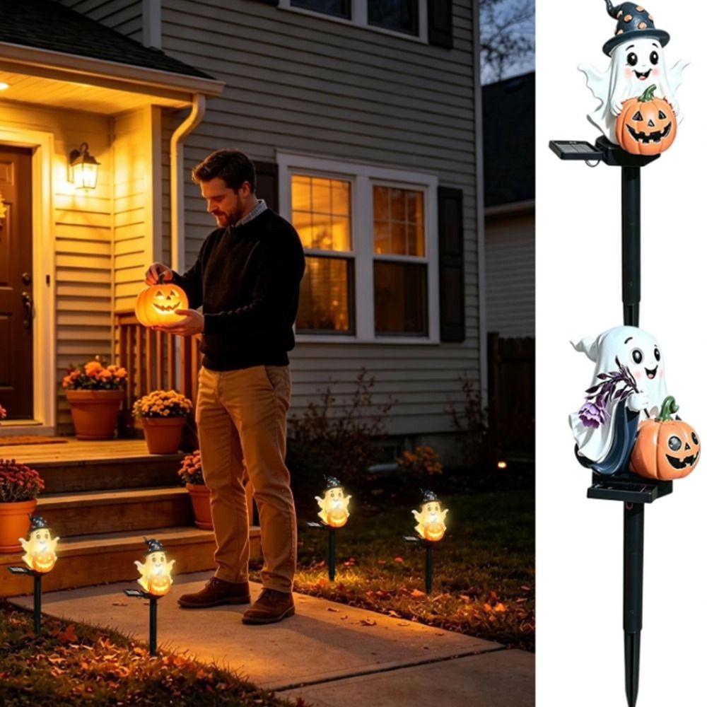 Resin Figurine Solar Ghost Pumpkin Lights Cute Lawn lamp Garden Stake Light Yard