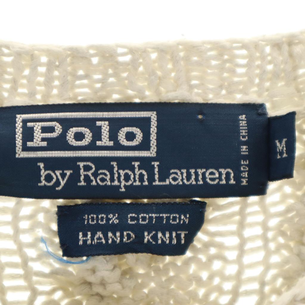 Polo by Ralph Lauren 90s Old Long Sleeve Hand Knit M White Cable Knit Men's Used