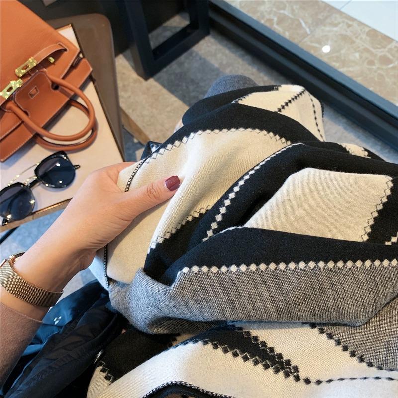 Koreanischer Dongdaemun Damen High-End Doppelseitiger Kaschmir-Feeling Herbst & Winter Langer Schal Stola