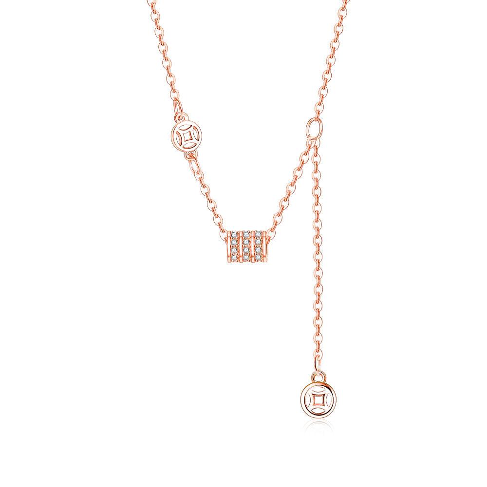 Retro National Style Copper Coin Full Diamond Cylinder Bracelet Necklace Set Female Elegance Temperament Versatile Wealth Rolling Bracelet Chain