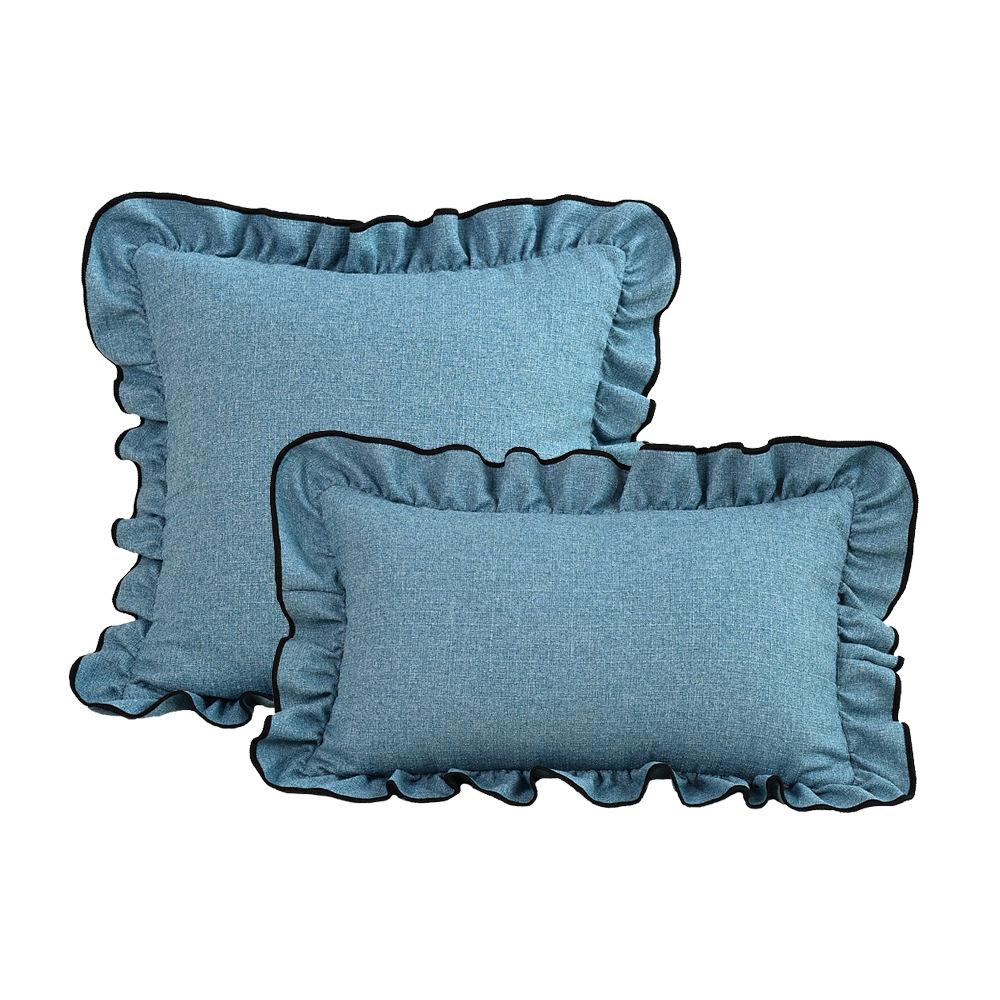 Ins Cotton Linen Pillow Cover Black Trim Scalloped Ruffle Edge Cushion Case Modern Farmhouse Decorative Throw Pillowcase Sofa Bed Cover
