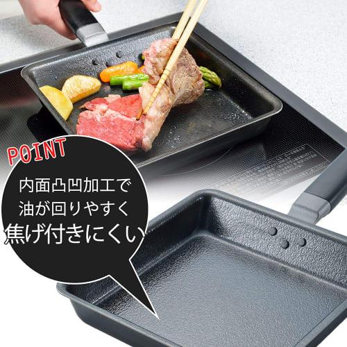 Shimomura Kihan Square Frying Pan, 20cm, with Lid, Made In Japan, Gas and Induction Compatible, Iron, Gyoza Pan, Perfect for Hamburgers and Steaks, No