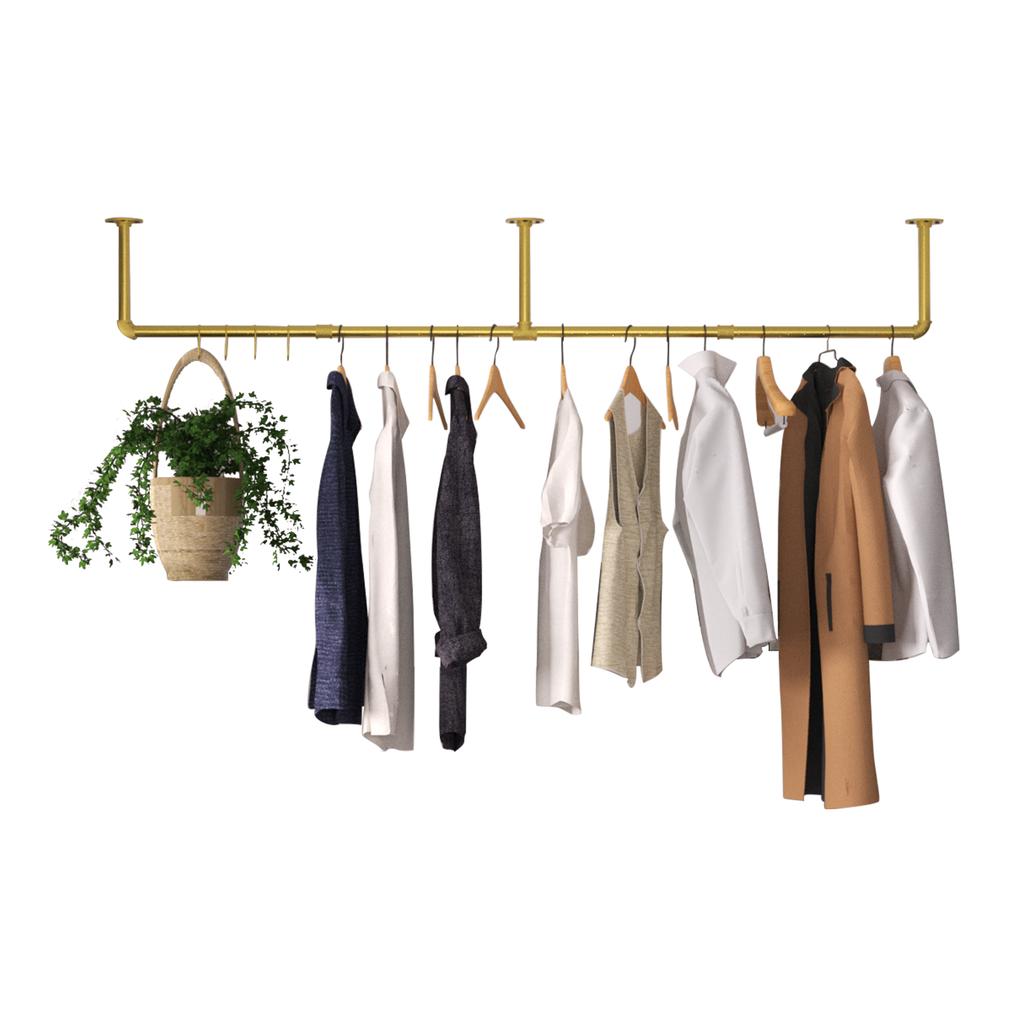 Wall Mounted Industrial Pipe Clothes Rack Bedroom Hanging Garment Rail Rack Space Saving Shelf