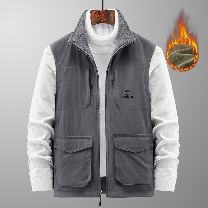 Vest Men's Double-sided Autumn and Winter Quick-drying Fleece Middle-aged and Elderly Fleece Vest Dad Wear Warm Vest