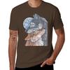 Two Wolves Under Full Moon, No Background T-Shirt Summer Top Heavyweights Mens Graphic T-shirts Hip Hop