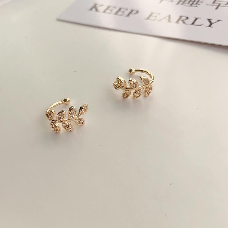 Korean Diamond-Studded Leaf Ear Cuff - Adjustable, No Piercing Needed, Fairy Forest Design Earrings