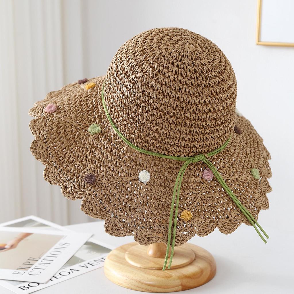 Cappello da sole estivo da donna in paglia, pieghevole, traspirante, con tesa larga, per viaggi e vacanze
