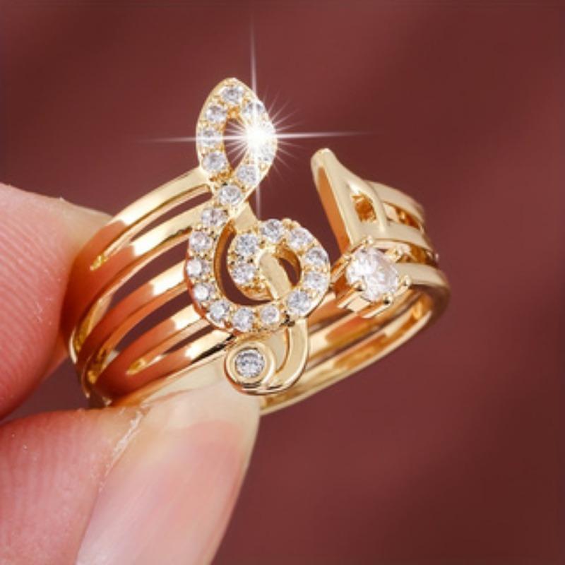 

1 шт. Элегантное регулируемое кольцо-манжета в виде музыкальной ноты, кольца с кубическим цирконием, идеально подходящие для повседневной одежды или в качестве подарка