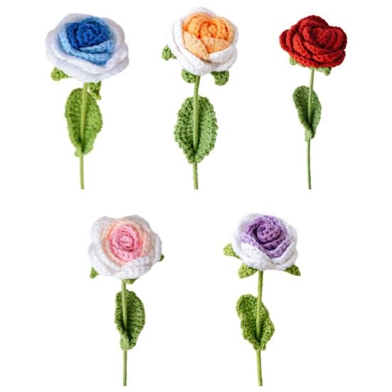 Flor de Crochê de Lã Rosa Artificial Flor que Nunca Murcha Flor Duradoura Design de Textura 3D Floração Romântica para o Dia das Mães