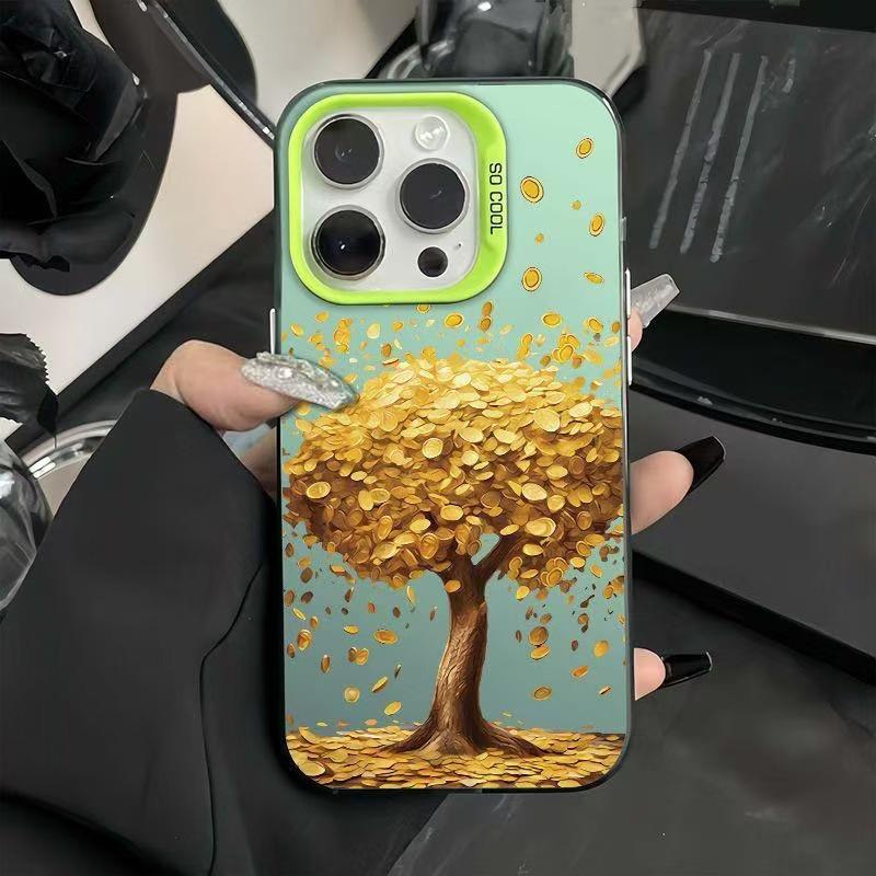 Silberne Muschel Goldener Baum Handyhülle für Apple 17/16/15 Pro, 14 Pro Max, 13/12 Modelle.