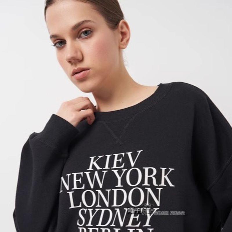 Swedish Single H's Plus Size Women's Letter Print round Neck T-shirt Loose-Fitting Fleece Pullover Sweatshirt