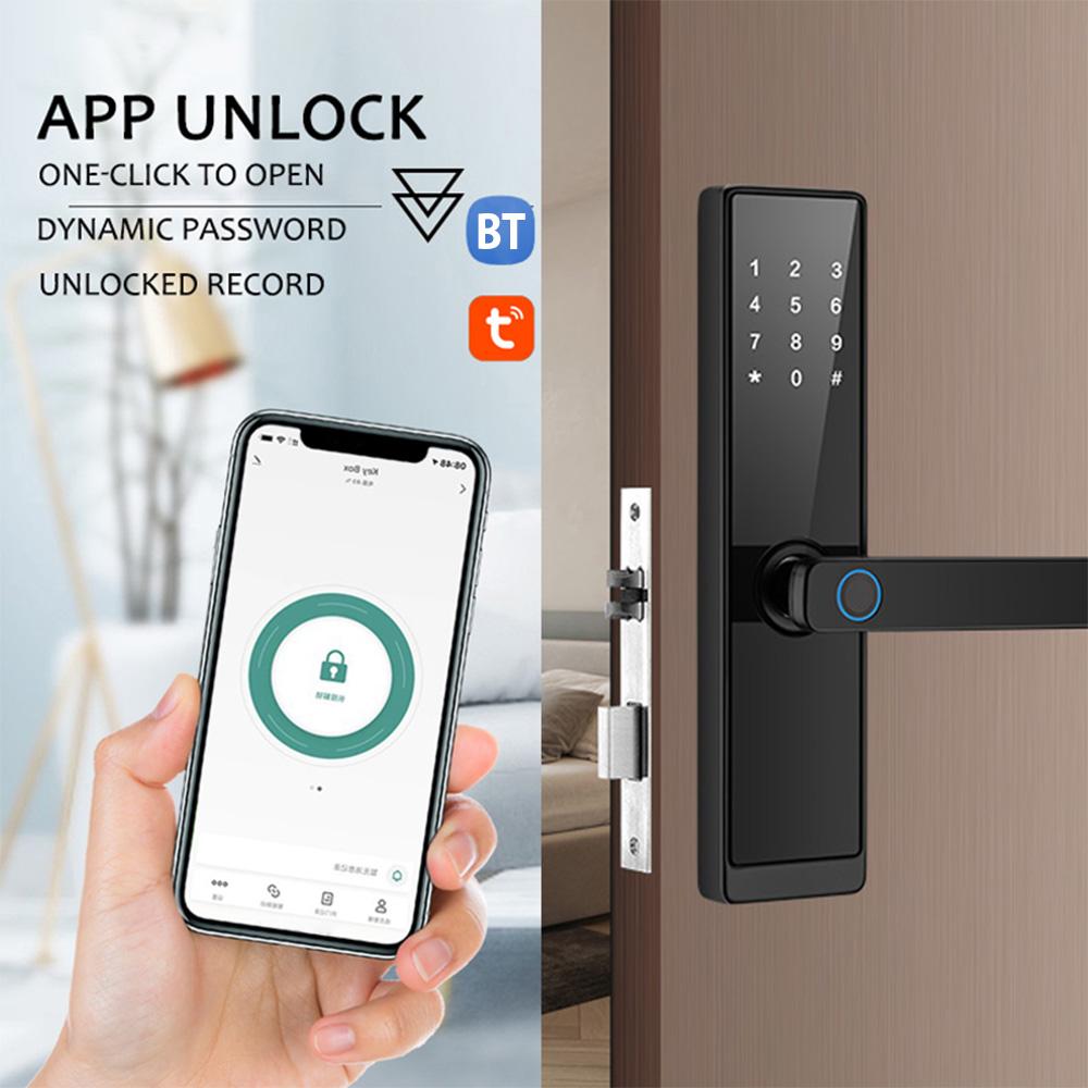 WAFU Smart Door Lock Keyless Entry Door Lock Handle with Cards and Keys Biometric Door Lock Tuya App Remote Operation for Home