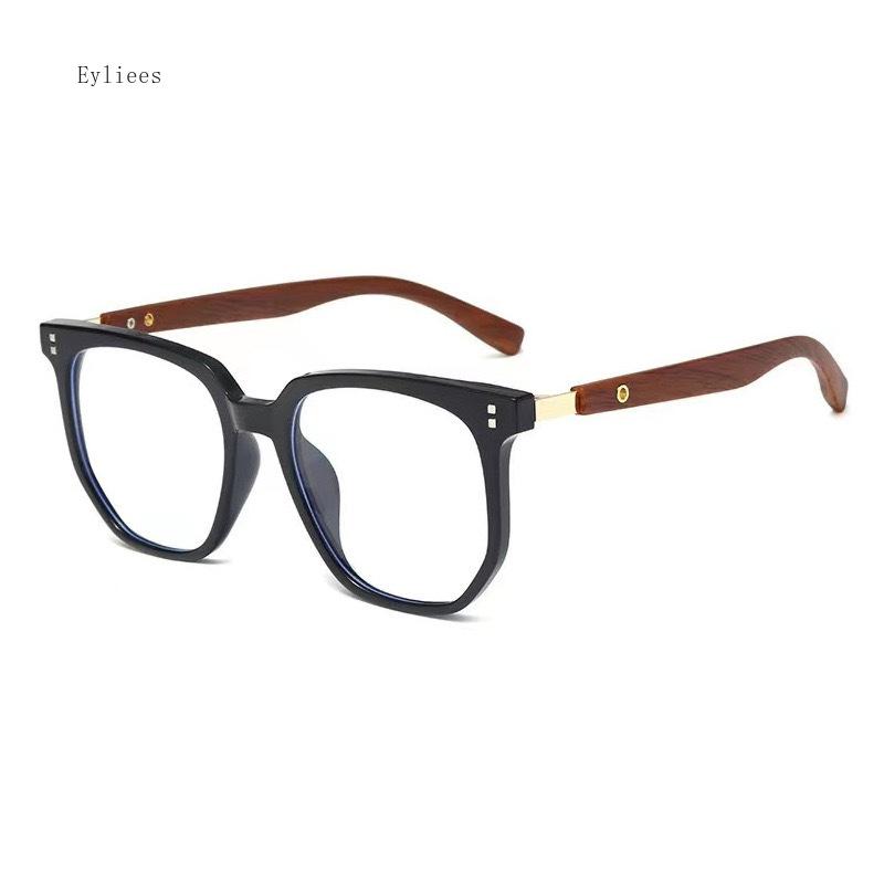 Trendy Anti Blue Light Wooden Grain Leg TR90 Myopia Glasses, Men Women Big Square Blue Ray Blocking for Computer Glass Frames