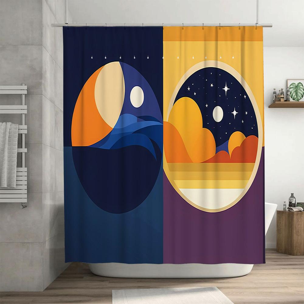 Unique Space-themed Shower Curtain Set with Moonlit Sky Design Modern Bathroom Decor for Home Improvement Projects