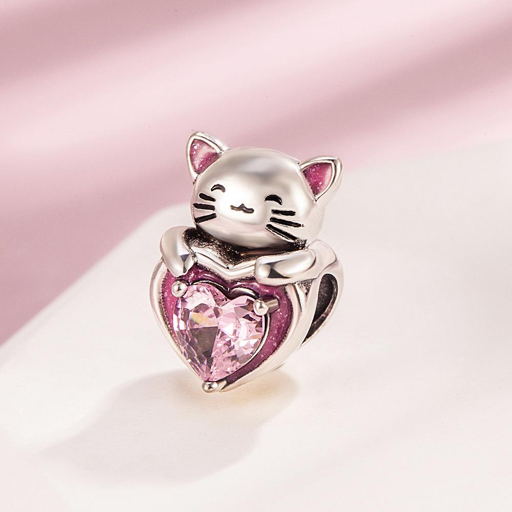 S925 Silver Cute Cat Beaded Bracelet Necklace DIY Handmade Craft Materials Accessories Kit