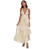 Women's V Neck Sleeveless A-Line Maxi Dress High Waist Tiered Ruffled Summer Dress