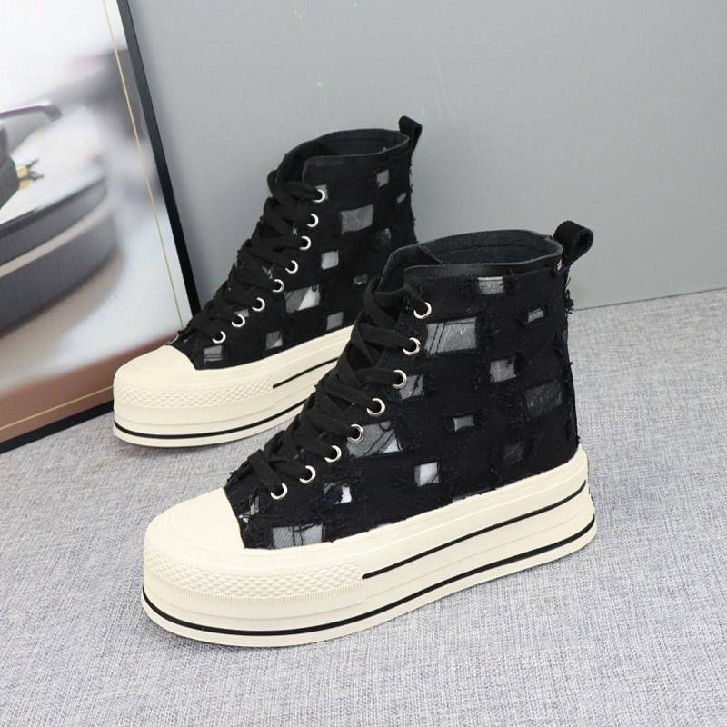 

Женские кроссовки на толстой подошве с каблуком 10 см, летние, новые, дышащая сетка, высокий верх, дизайн с отверстиями, легкие, удобные 34 чёрный