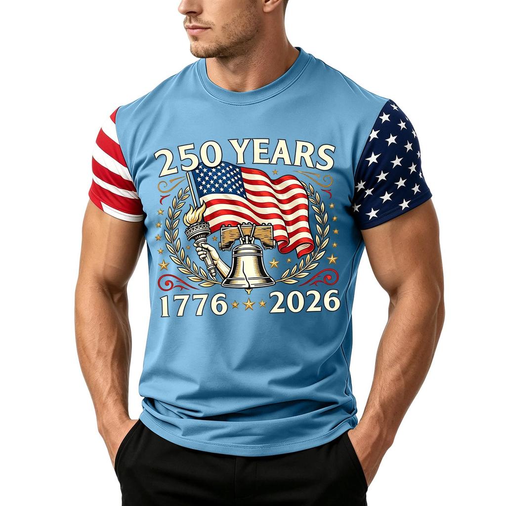 Herren Lockere Passform Kurzarm Freizeit T-Shirt Unabhängigkeitstag Flaggenaufdruck Sommer Tägliches Tragen Leichtes Bequemes Oberteil