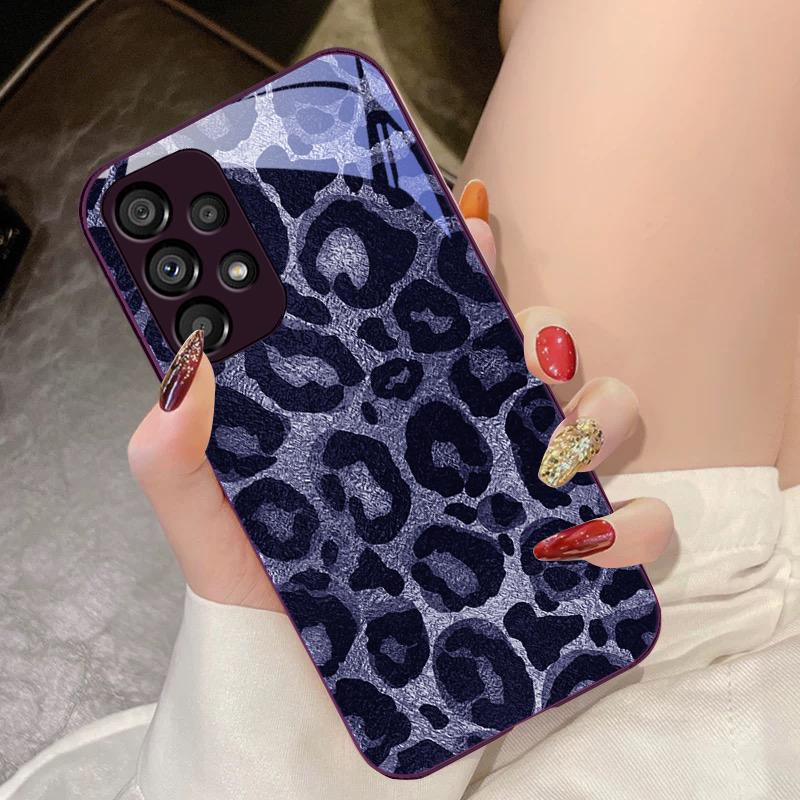 Graues Leoparden-Twill für Samsung Galaxy S10 4G S20 11E 30 S21 22 S24 Fe Pro S23 S25 Ultra 5G S9 Gehärtetes Glas Handyhülle