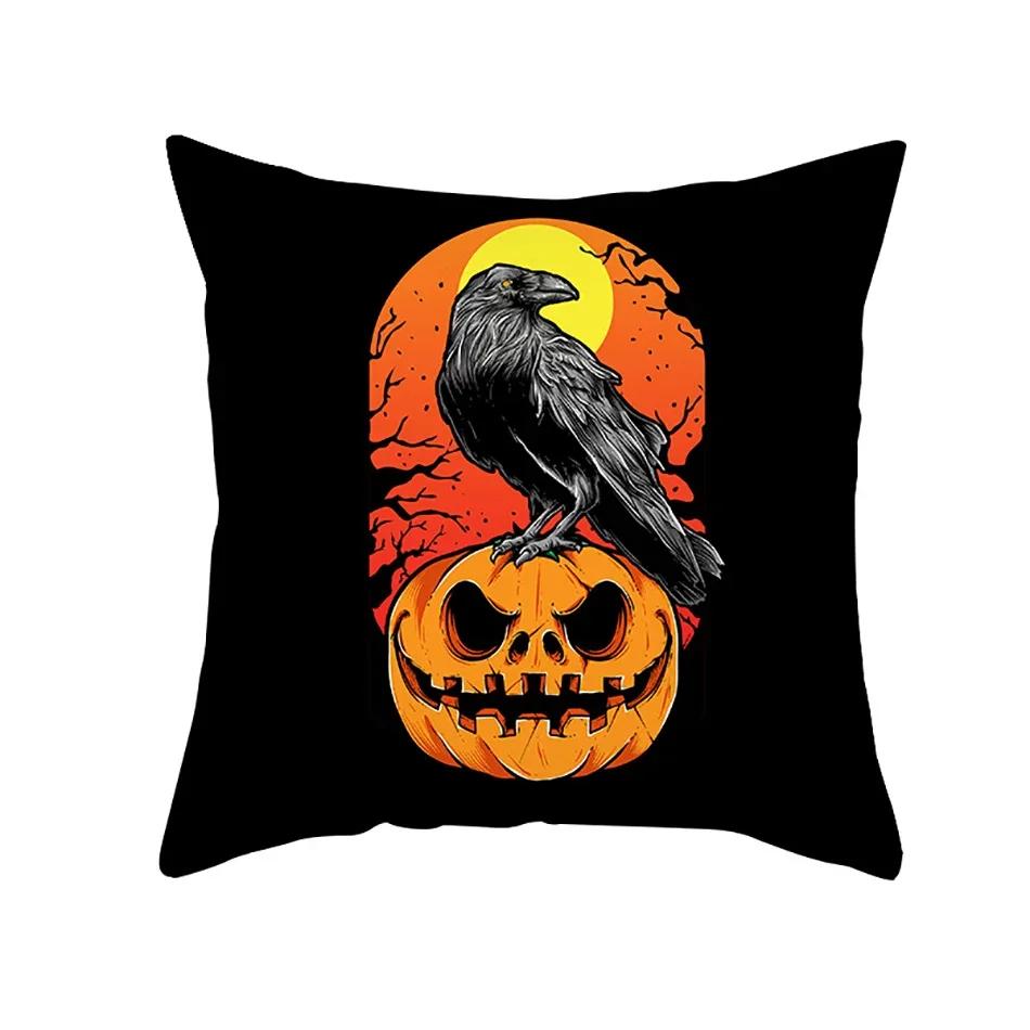 Home Decor Halloween Cushion Cover Skull Cat Scary Pumpkin Bat Castle Print Square Pillowcase Party x Funda de almohada