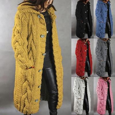 Damen Langarm Strickjacke mit Kapuze und Taschen Einreihiger Mantel Übergröße