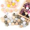 15mm 30Pcs Silicone Beads Round Print Food Grade Teething Beads for Baby Toy Soft Chew Teething DIY Pacifier Clips Necklace
