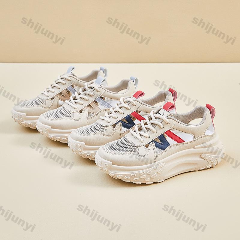 Fashion Women Platform Sneakers 2025 Summer New Hollow Breathable Height Increase Casual Shoes Comfortable Fashion Cross Tied Mesh Shoes