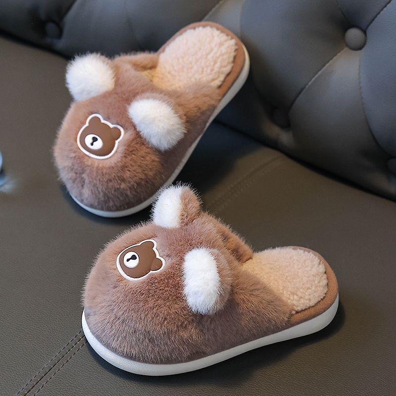 

Новейший стиль розовые тапочки с кроликом детские зимние пушистые комнатные туфли тапочки для малышей детские тапочки с мехом горки для мальчиков и девочек теплая обувь CN26-27 inner 16.5cm