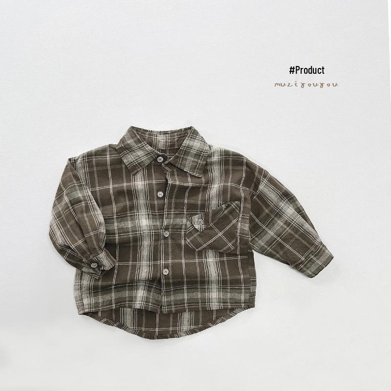 2025 Spring/Autumn Korean-Japanese Retro Plaid Shirt for Boys & Girls