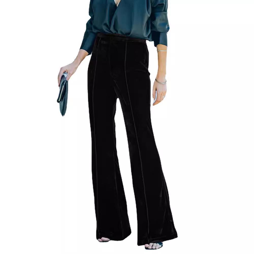 2025 Autumn/Winter Women's Gold Velvet Patchwork High-Waisted Flare Pants