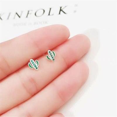 Neue Mini Kompakte Sommerfrische Kreative Kaktus 925 Sterlingsilber Schmuck Nicht Allergisch Grün Epoxid Kristall Ohrstecker E123