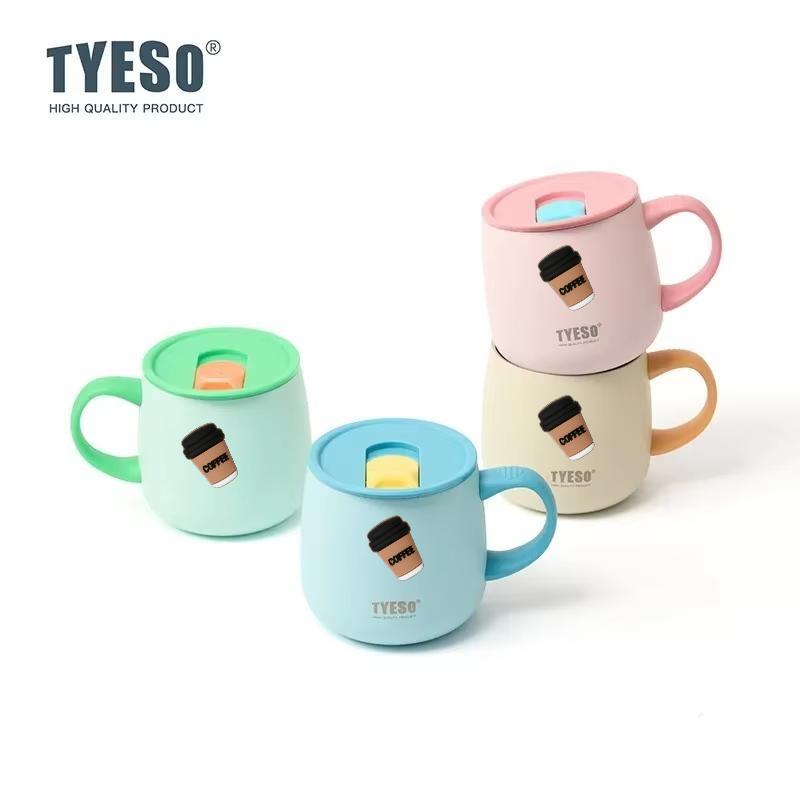 TYESO 355ml Double Wall Vacuum Insulated Mug with Ceramic Coating Inner One-Handed Open Lid Coffee Cup for Hot Cold Drinks with Coffee Sticker