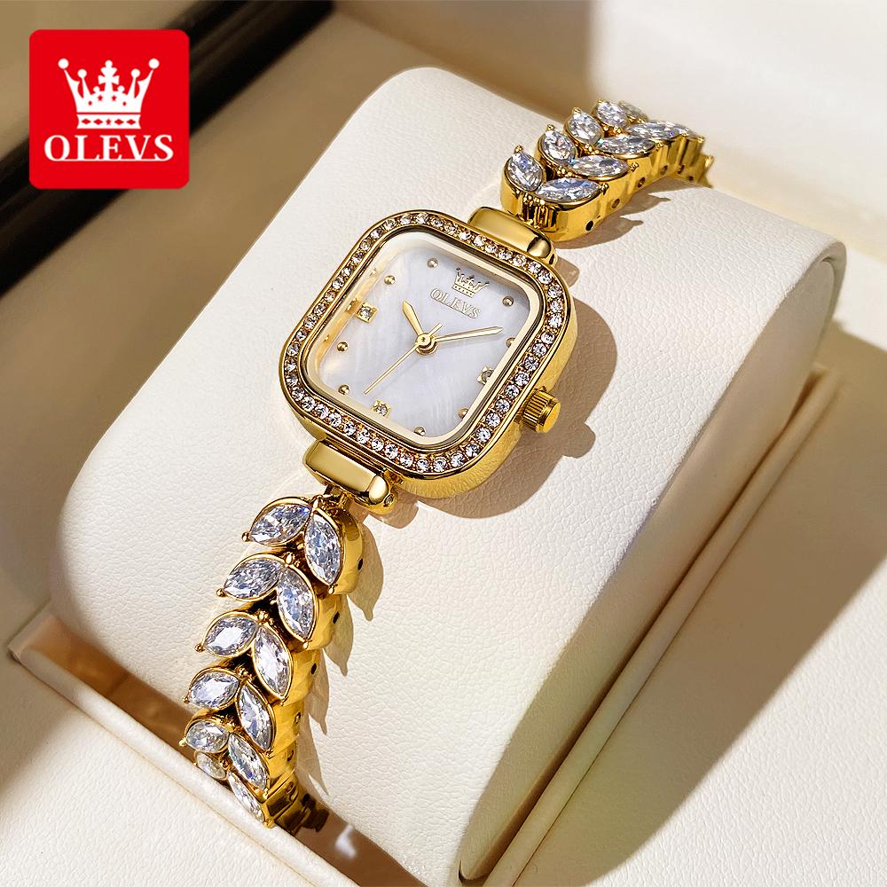 OLEVS 9987 Woman Watch Square Quartz Watch Waterproof Diamond Mermaid Watch Chain Ladies Watches Bracelet Set Genuine Product