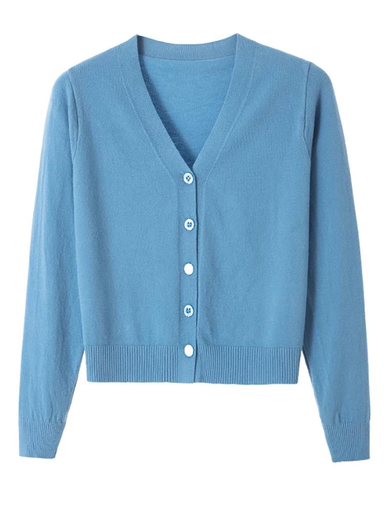 Sweater Knitted Cardigan Button Jacket Korea Autumn Winter V-neck Long Sleeve Casual Short Tops For Women Sweater Grey White