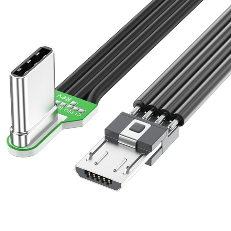 USB Type C to Micro USB 90° Angled adapter cable Power bank flexible cable PD charging cable Micro USB bend flat silicone cable