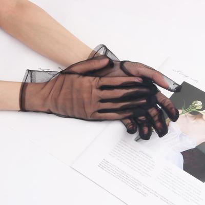 Mode Femme Gants Courts Noirs Transparents Fausse Soie Mariage Gants à Doigts en Maille Gants d'Opéra