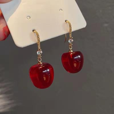 New Personalized Red Cherry Silver Needle Cherries Earrings Light Luxury High Temperament Earrings