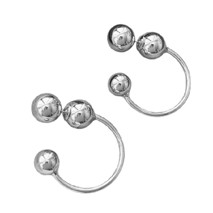 Modern Double Wear Round Bead Dangle Earrings Allergy Resistant Silver Posts Gold Plated Copper Elegant Design
