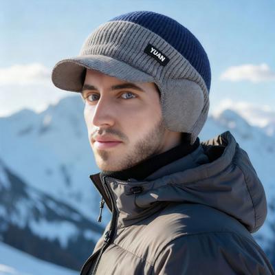 1/2 Bucăți Pălărie Bărbați Elegantă Bloc de Culoare Tricotată Pălărie cu Clape pentru Urechi cu Potrivire Elastică Caldă Groasă Pălărie de Iarnă Vreme Rece Exterior Schi Drumeție Accesorii pentru Cap