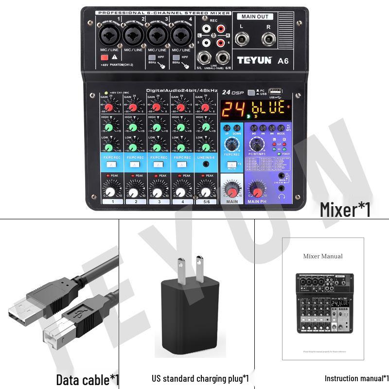 

Te Yun 6-Channel Digital Mixer & Sound Card for Microphones, Mobile & Computer