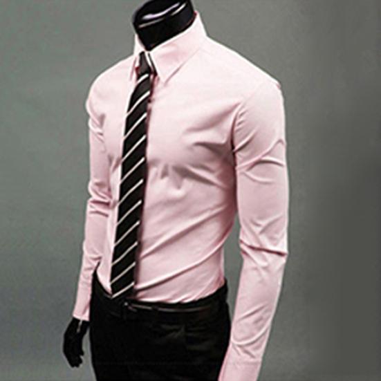 Pánská móda Ležérní Jednobarevná Cukrová barva Dlouhý rukáv Slim Fit Společenská košile Top