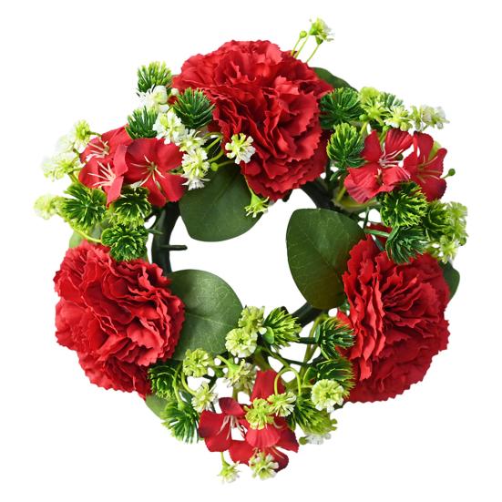 Artificial Flower Candle Holder Wreath Faux Chrysanthemum Ball Candle Ring Simulation Floral Tea Light Holder for Home Wedding Table Centerpiece
