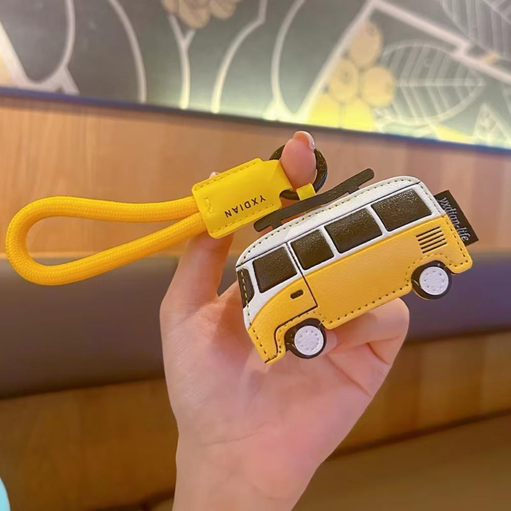 PU Leather Bus Shape Keychain Unique Bag Hanging Decoration Cartoon Airplane Keychain  Gift