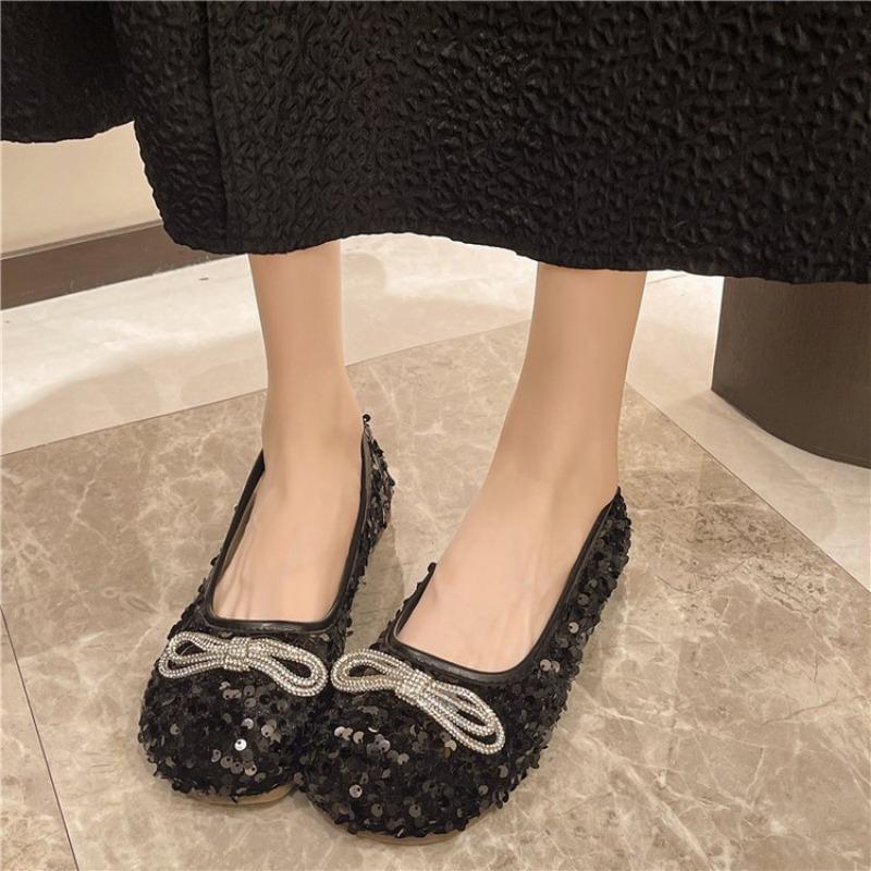 Large Size Sequined Beanie Shoes Women's Fashion Low Heel Mary Jane Shoes Women's