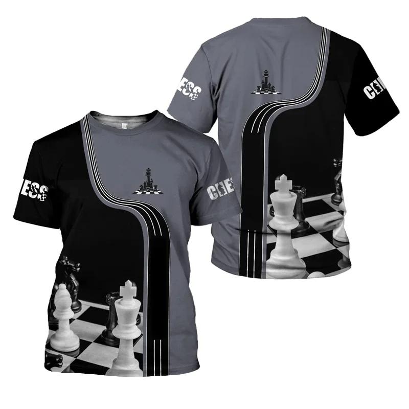 Summer Round Neck 3D Print CHESS Pattern Top Fashionable Casual Short Sleeved Men's T-shirts