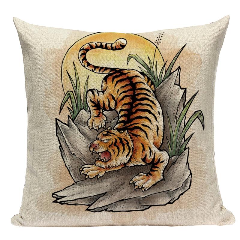 

Cartoon Tiger Throw Pillow Case Lion Dance Cover for Pillow Lion Animal Pillows for Decoration Cushions Bed Sofa Cushion Cover 16x16Inch