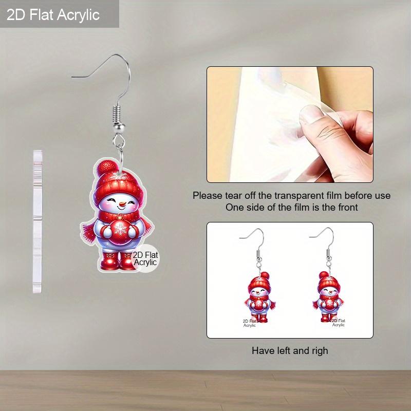 2D Flat Christmas Cartoon Christmas Hat Holding Ball Snowman Double-sided Pattern Earrings Jewelry Gift for Women Female