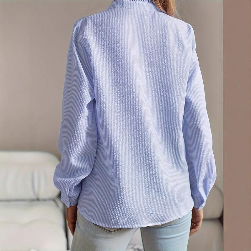 Damen S Rüschen Stehkragen Langarm Bluse