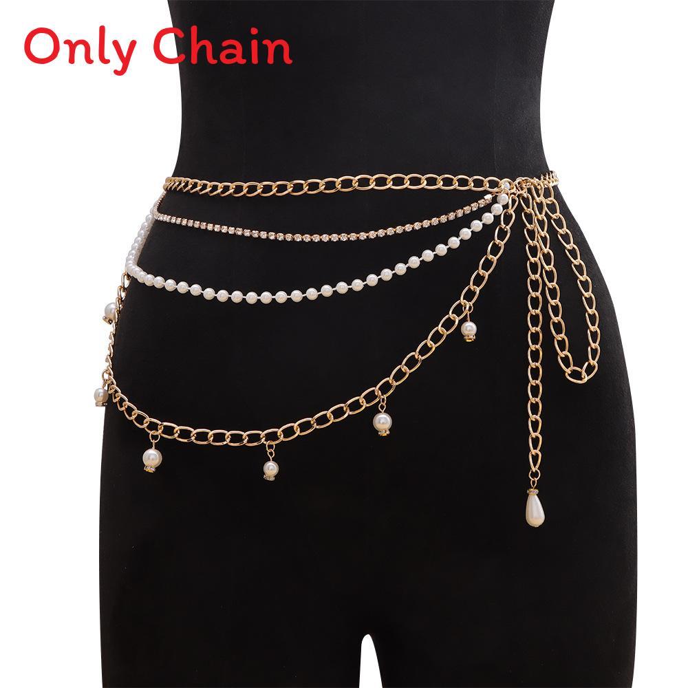 Casual Pearl Waist Chain For Ladies Multilayered Metal Jewelry With Tassel Decoration