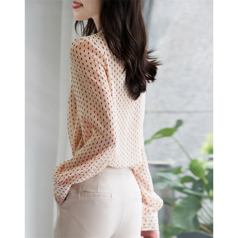 Dme [Polka Dot Puff Sleeve Blouse], Spring And Autumn Stand-Collar Fitted Long-Sleeve Commuter Shirt, Women's Top